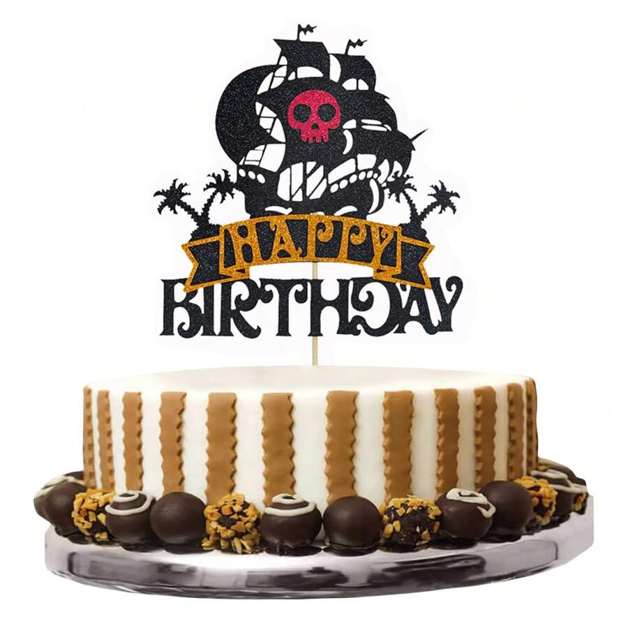 1 pieza Decoración para tarta de cumpleaños con temática de barco pirata - Decoración para tarta de cumpleaños con tema náutico de barco de vela, decoraciones para fiesta de cumpleaños con tema de piratas - Multicolor - Ver 1