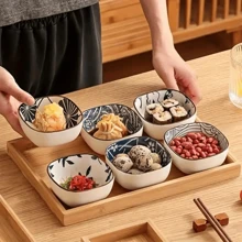 6pcs Japanese-Style Bohemian Ceramic Dish, For Hot Pot Ingredients, Snacks, Butterflies, Vegetables Or Pickles Christmas Gift