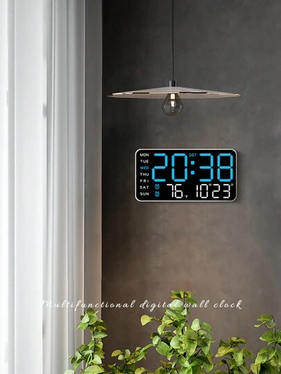 1 pieza Reloj de pared digital grande con funciones de temperatura, calendario y alarma - Ideal para la sala de estar - Funcionamiento silencioso y pantalla LED extra grande, decoración del hogar, regalo de decoración de habitación, reloj de cumpleaños y graduación, decoración de pared del dormitorio, decoración de dormitorio, decoración de vuelta a la escuela