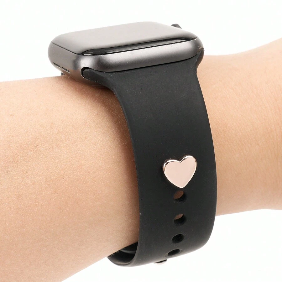 1pc New Rose Golden Women Glossy Heart Watch Band Charm Decoration Compatible With Apple Watch Band Accessories Compatible With Galaxy Watch Series Strap Charm Decor