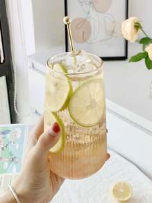 1 pièce/4 pièces 500 ml 16,6 oz Tasse en verre vintage rayée, tasse à café transparente nervurée, verres nervurés, sans paille, verre à boisson, verrerie vintage, verres sans pied incassables, convenant pour boire de l'eau, du lait, des flocons d'avoine, du thé, du jus de fruits, petit-déjeuner, café, boissons, etc. Convient pour les cafés, les familles, les restaurants, les fêtes, les danses, les bureaux, les cadeaux pour la fête des pères, la fête des mères, les cadeaux pour les amis, les petits amis et les petites amies, les cadeaux pour les membres de la famille, les cadeaux pour les enseignants, les cadeaux pour les collègues, les cadeaux d'action de grâce, les cadeaux d'anniversaire, les cadeaux, les cadeaux de Noël