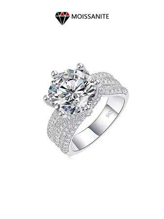 S925 Moissanite Trilogy Women's Ring, 5 Carat Rhinestone Fashion And High-Quality, Suitable For Daily Wear By Ladies, Ideal As A Gift For Wives Or Girlfriends On Anniversaries, Birthdays, Marriage Proposals, Jewelry Gift.