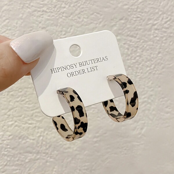 2pcs New Korean Statement Earrings For Women Brown Leopard Geometric Hoop Earrings Vintage Fashion Jewelry Gifts