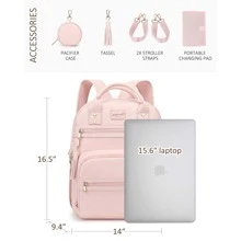 Vegan Leather Diaper Bag Backpack With Changing Pad And Pacifier Holder, Multi-Functional Baby Bag For Boy Girl, Waterproof For Travel, Perfect Baby Shower Gifts For Mom, Dad, Newborn - 粉色 - 查看 7