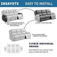 Sofa Recliner Covers Newest 5-Piece, Fashion Recliner Couch Slipcovers With Pockets Both Side, 2024 Soft Durable Jacquard Fabric Pet Friendly Lazy Boy Reclining Protector