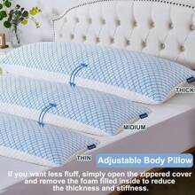 Body Pillow For Adults - Shredded Memory Foam & Zippered Cooling Cover - Long Pillow For Sleeping - Bed Pillows For Side Sleeper - Branco - Visão 6