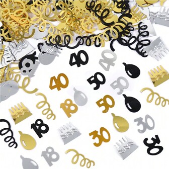 15g/Bag Black Gold Number Confetti Decorations 18/30/40/50/60th Happy Birthday Party Anniversary Tabletop Table Scatter Supplies,Christmas