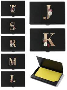 Card Box Card Case Aluminum Alloy Card Cases Men Metal Slim Gold Flower Letter Print Wallets Card Cover Card Holder Wallet Business Card Holder Credit Card Holder For Men Card Wallet - Black - View 1