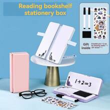 1 pieza Estuche de bolígrafos multifuncional plegable como soporte para lectura, escritorio de tres en , borrable y escribible, caja de almacenamiento con bolígrafo - Estuche para lápices con estantería de lectura plegable - Ver 12