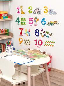 1 Set Of 2pcs Animal & Tree With Numbers Wall Decal Stickers For Living Room & Bedroom Decor, Self-Adhesive, Stickers, Wall Decal, Vinyl Decal For Home Decorations, Spring Decoration Items Refresh Your Home, Festival Decoration Stickers Gifts Birthday Graduation