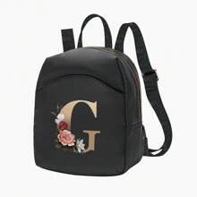 輕盈、便攜式時尚小背包運動包女式戶外購物防水背包拉鍊背包尼龍背包休閒書包旅行騎行運動遠足露營初始名字 A 到 Z 金色字母花朵印花書包適合大學生完美的大學、商務、工作、通勤、戶外、健行、旅行、登山、體育場、運動、郊遊、回到學校 - 黑色 - 查看 26