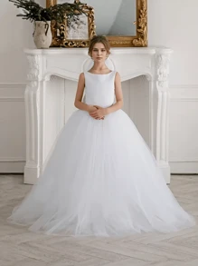 Teen Girl White Tulle Party Dress, Suitable For Middle And Birthday Performance Or Gathering