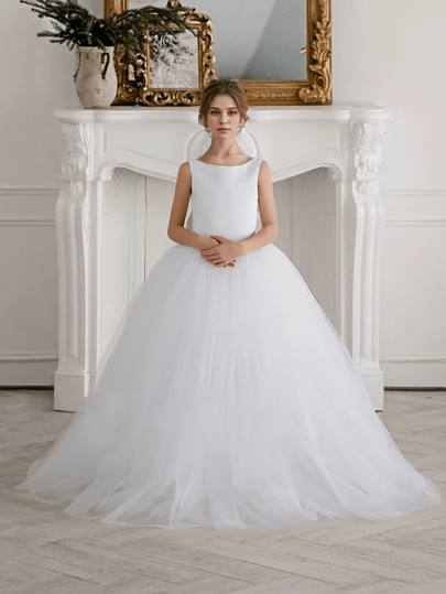 Vestido de fiesta de tul blanco para adolescentes, adecuado para eventos de cumpleaños o reuniones en la escuela secundaria