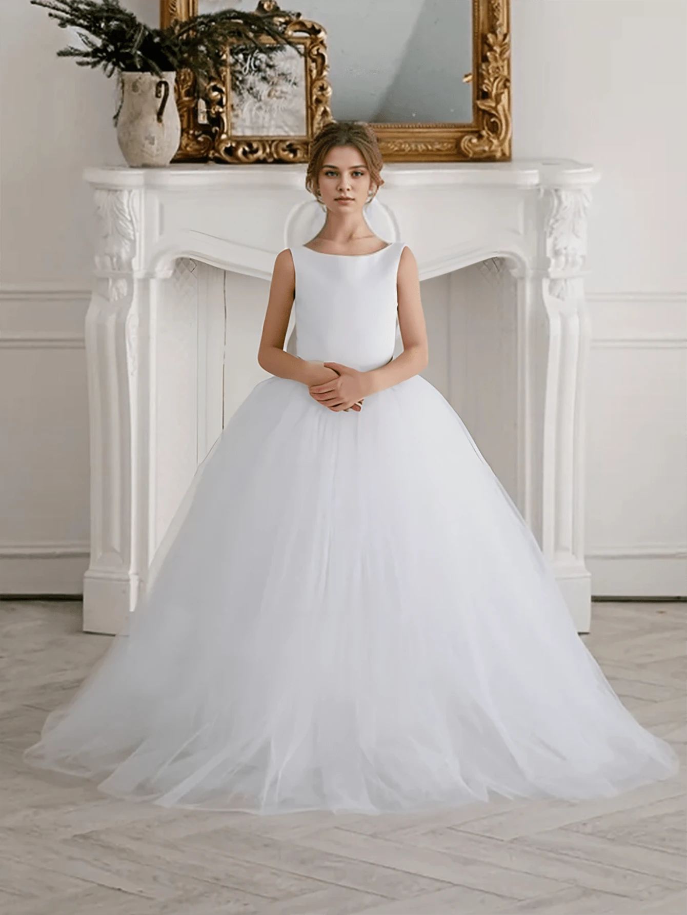 Teen Girl White Tulle Party Dress, Suitable For Middle And Birthday Performance Or Gathering