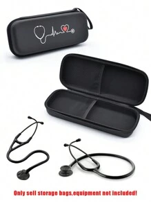 Estuche para estetoscopio, funda rígida de transporte, caja de almacenamiento, estuche de mano de PU, hecho de material EVA, impermeable, a prueba de polvo, a prueba de golpes, antideslizante, adecuado para enfermeras, médicos y estudiantes de medicina (Solo se vende la funda de transporte, no el equipo) - Negro - Ver 1
