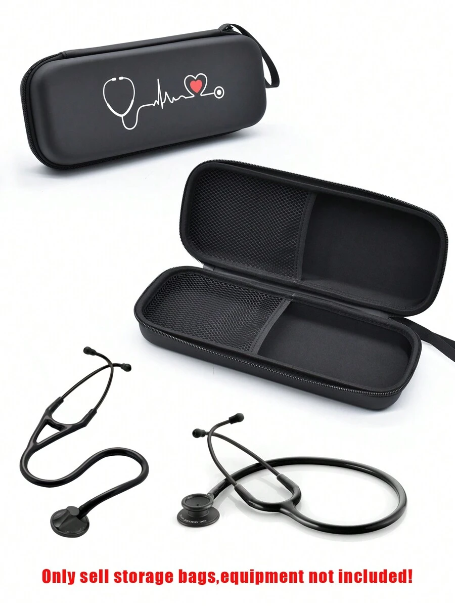 Estuche para estetoscopio, funda rígida de transporte, caja de almacenamiento, estuche de mano de PU, hecho de material EVA, impermeable, a prueba de polvo, a prueba de golpes, antideslizante, adecuado para enfermeras, médicos y estudiantes de medicina (Solo se vende la funda de transporte, no el equipo) - Negro - Ver 1