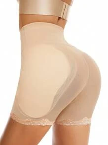 1 Pc Women High Waisted Shaping Shorts, Elegant Padded Mesh Waist Slimming Breathable Buttock Lift Control Panties, Fashionable & Sexy