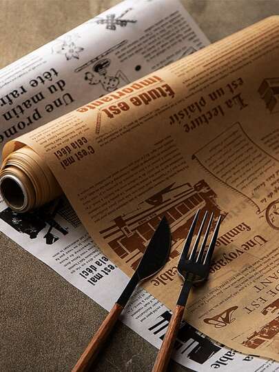 1 Roll 8m Silicone Paper For Baking, Roasting, Air Fryer, Creative Newspaper Print Design