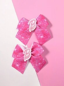 2pcs Digital Printed Crimped Ribbon Pair With Green Powder Letter Ear Clips, Fashion Star Series Everyday Hair Accessories, Cheapest Items Available