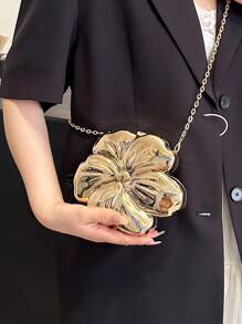 Luxury Shiny ABS Material Flower Shaped Mini Clutch Handbag Buckle Metal Bead Chain Shoulder Bag Women Party Charming Gift, Suitable For Dating, Shopping, Going Out, Commuting, Daily Matching, Fashion Niche Design, Women Bag