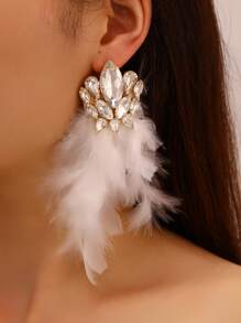 NAIZHU 1 Pair Stylish Luxury Sexy Exaggerated Feather & Rhinestone Earrings, Fashion Party Accessories, Random Feather Design