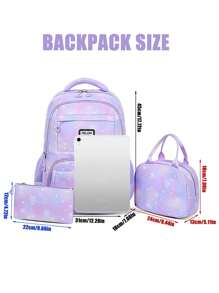 3pcs Girls' Backpack Set, School Bag, Student Bookbag, Outdoor Travel Bag, Pencil Case, Lunch Bag, Suitable For Teenage Girls, School And Travel (Random Print)
