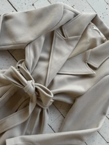 Women's Overcoat With Belt, Thick Boiled Wool, Winter - 米色 - 查看 2
