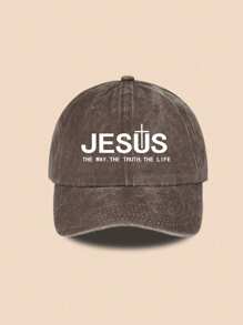 1 pieza Gorra de béisbol con diseño impreso de letras de Jesús, gorra cristiana con diseño lavado, sombrero clásico y elegante unisex adecuado para orar o usar a diario - JESÚS - Ver 9