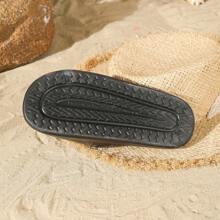 New Fashion Faux Leather EVA Black Slippers, Leather Minimalist INS Style Slides, Suitable For Home, Bathroom, Outdoor, Guest Slippers, Lightweight, Comfortable And Soft