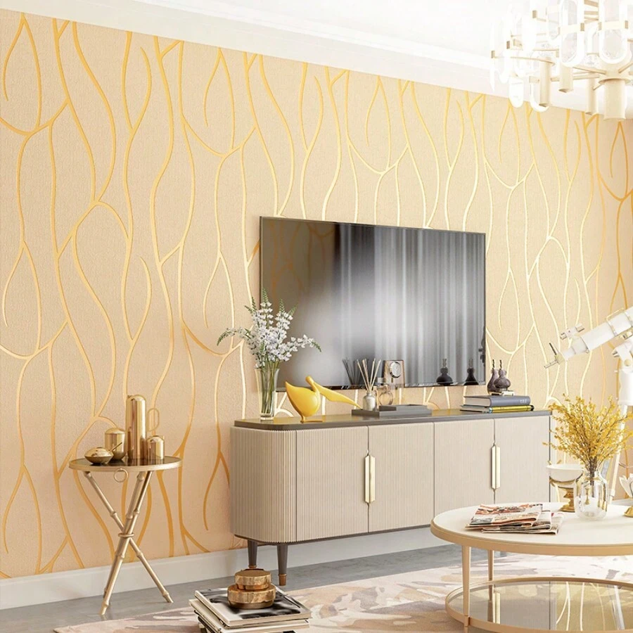 1 Roll Of Fashionable Artistic Design Wallpaper, Ideal For Home Wall Decoration And Repair, Non-Woven Material For Bedroom Or Living Room Wall Renovation Waterproof Wall Paper,For Living Room Decor,Dorm Decor,Back To School Supplies,Halloween Decor - Yellow - View 1