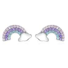 2/6 piezas Pendientes de presión con forma de corazón y unicornio de acero inoxidable 316L para mujeres y niñas, aretes con tachuelas de circonita cúbica hipoalergénica arcoíris, aptos para uso diario y fiestas