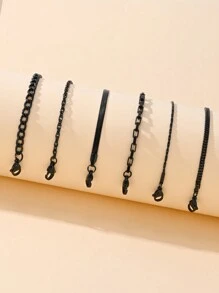 6pcs Stainless Steel Simple Geometric Decor Women's Daily Anklet