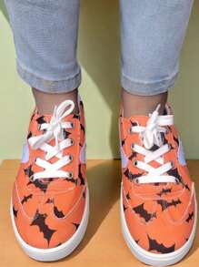Women's Halloween Elements Printed Lace-Up Flat Comfortable Non-Slip Breathable Casual Sports Shoes