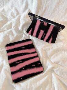 1 件时尚黑色和粉色条纹字母双面印刷 720 度可旋转亚克力水晶透明防摔平板电脑保护壳带笔槽，兼容华为、iPad、小米 - 彩色 - 查看 2