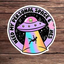 1PC Need My Personal Space Sticker - Anxious, Dead Inside Alien UFO Theme, Cute Popular Decal For Anxiety Awareness - Durable, Waterproof Vinyl, Perfect For Laptops, Water Bottles, Cars - Unique Self-Expression For Introverts And Space Lovers - Multicolor - View 7
