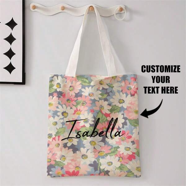 1pc Customized Canvas Bag, Unique Design (Photo, Landscape, Illustration), Foldable, Large Capacity, Lightweight, Stylish, Personalized Tote Bag, Shoulder Bag, Casual Shopping Bag Shop Back To School