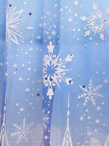 小女孩蓝色渐变亮片网眼公主裙，带可拆卸裙裾，适合派对