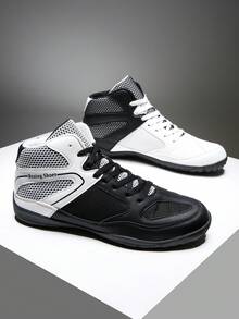 Men's Professional Wrestling Shoes Boxing Training Shoes Sole Slip Resistance Strong Ventilation Performance Good - Black and White - View 2