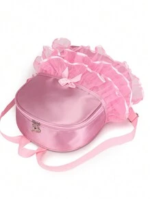 1pc Girls' Lace Backpack, Pink Ballet Style Princess School Bag, Suitable For Daily Use