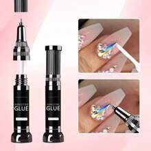 GLOZ 2支装美甲水钻凝胶，升级版凝胶指甲油，带刷头和笔尖，超强粘性，精准适用于美甲饰品、水晶水钻、珠子、花朵和3D装饰，8毫升*2支 - 無色 - 查看 3