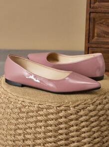 Women's Pointed Toe Fashionable Low Vamp Purple Flat Shoes, Ideal For Outdoor Activities In Autumn. Available In Champagne Color For Sophisticated Look, Red For Casual Match And Yellow For Versatile Options. Comfortable Black Shoes Also Available. - 西瓜粉 - 查看 3