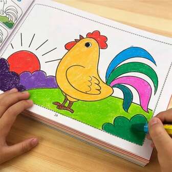 1 pieza Libro de colorear y pintar de 48 páginas para niños pequeños de 3 a 6 años, cuaderno de dibujo engrosado y ampliado de 16K para la educación temprana y el desarrollo de la inteligencia (diseño y portada aleatorios) Escuela, estudiante, papelería, útiles escolares