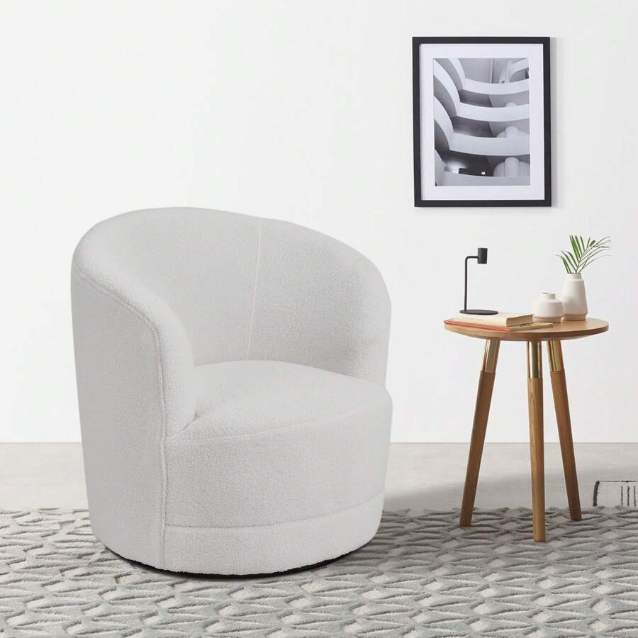 LIVINGANDHOME Living And Home Faux Fur Accent Swivel Chair - White - View 1