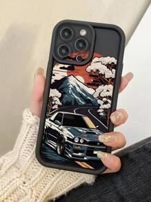 1pc Cartoon Car Pattern Phone Case With Precision Hole Design, Protective Camera Shockproof Compatible With Apple 11 Pro Max/12 Pro Max/13 Pro Max/14 Pro Max/15 Pro Max/16 Plus/16 Pro Max, Redmi, OPPO/Realme, VIVO, Infinix, Honor, MOTO, One Plus Waterproof Anti-Fall Scratch Resistant - Black - View 1