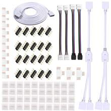 4-Pin LED Light Strip Connector Kit For 5050 10mm Wide Light Strip, Including 8 Types Of Solderless Accessories (Total 80 Pieces), RGB Extension Cable, LED Jumper, Bi-Directional RGB Splitter Cable, L Connector, T Connector, Gapless Connector, 4-Pin Male Connector, LED Strip Clip, Providing Most Parts For DIY Lighting Projects