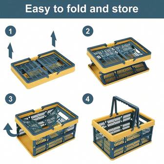 1pc Multicolor Foldable Handle Storage Box, Collapsible Plastic Shopping Basket With Handles, Stackable Multipurpose Shelf Container,Kitchen,Kitchen Accessories,Kitchen Tools,Organiser Kitchen,Makeup Organizer,Wedding Items,Flower Decorations,Home Stuff,Table,Home Decorations,Home Organization And Storage,Room Decor,Room Decor Bedroom