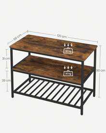 VASAGLE Isla de Cocina con Encimera Grande, Estantería de Cocina de 3 Niveles, Marco de Acero, 60 x 120 x 90 cm, Estilo Industrial, Fácil de Montar, Marrón Rústico y Negro/Greige y Negro/ Roble Blanco