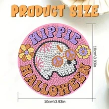 8 件/套万圣节图案钻石画杯垫套装带支架，防滑，DIY 创意手工成人钻石艺术杯垫钻石画套件，节日礼物 - 彩色 - 查看 2