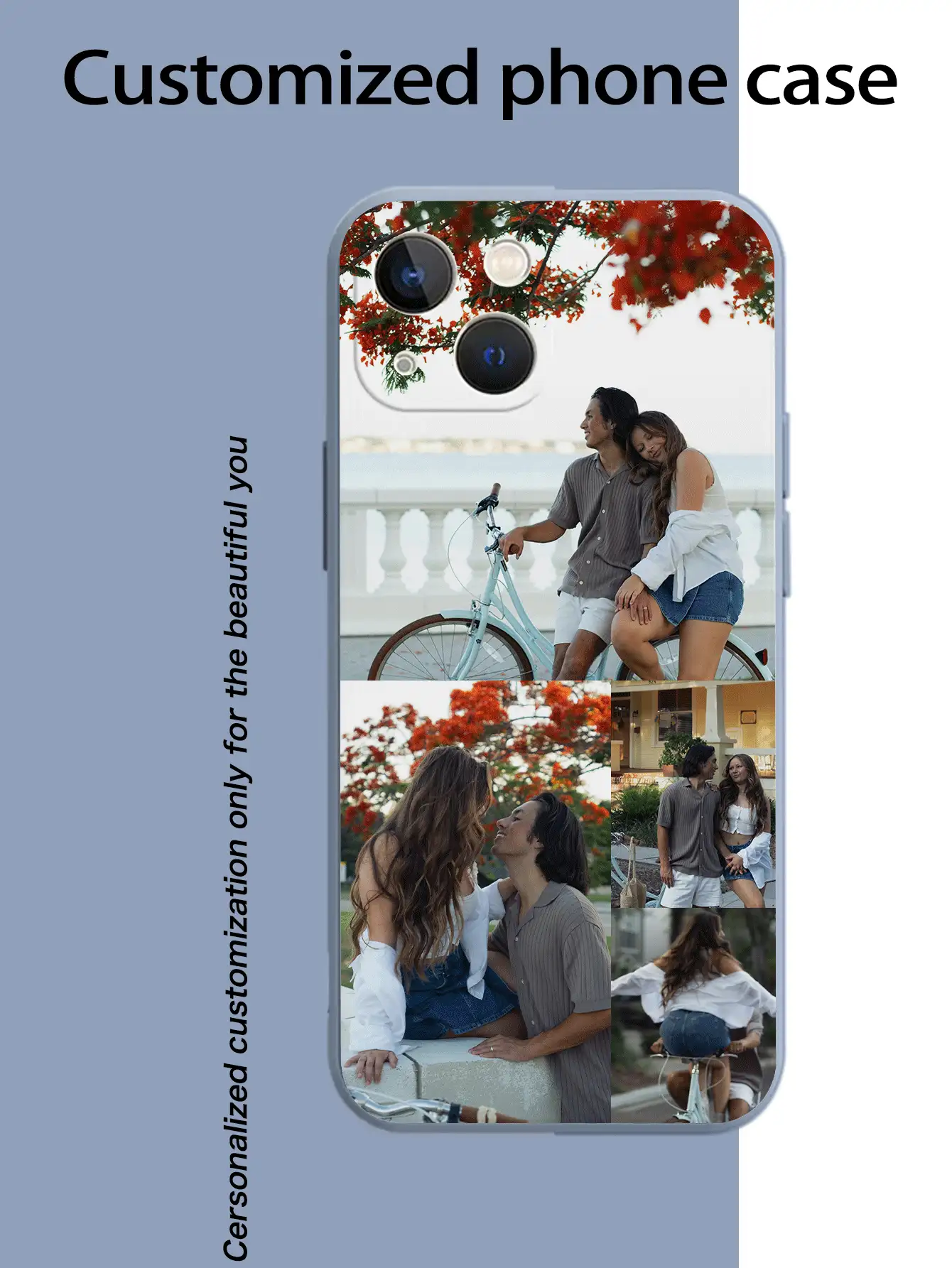 1 Ốp điện thoại silicon bảo vệ ống kính máy ảnh toàn diện có hoa văn cá nhân hóa tùy chỉnh, tương thích với Apple 15 14 13 12 11 Pro Max - Màu Xám nhạt - Xem 2