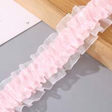 5m Double Layer Elastic Snow Yarn Pleated Lace Trim, 4cm Width, For DIY Hair Accessories, Cheerleading Fan Support Clothing, Cuffs And Supplies